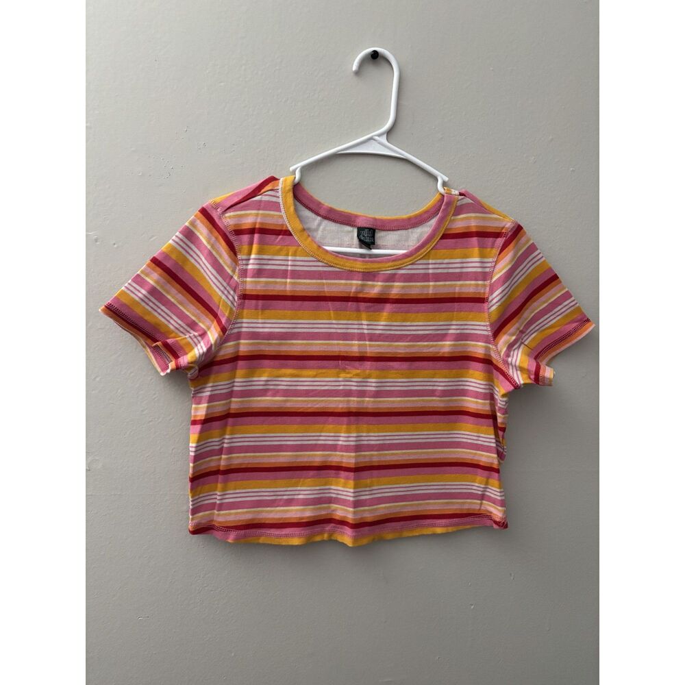 Wild Fable Multicolor Striped Short Sleeve Crop Top XL